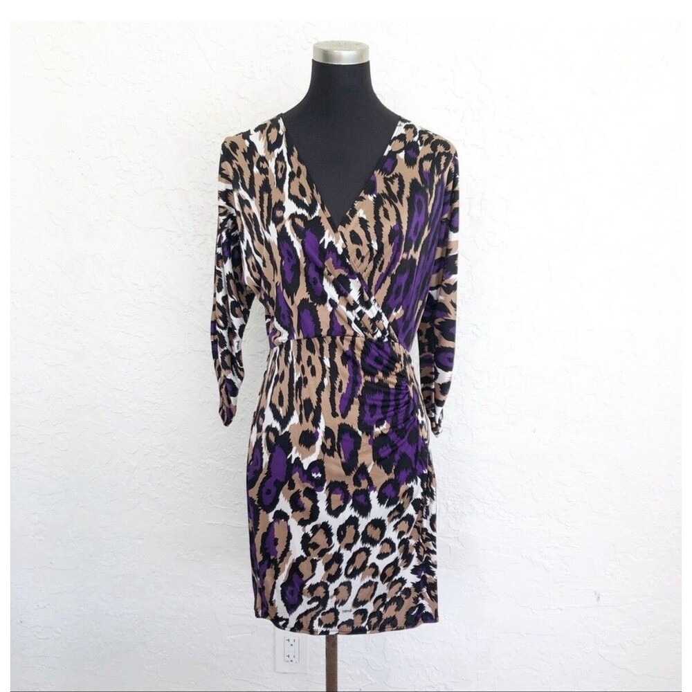 NWOT Hale Bob Multi-Color Animal Print V-Neck Silk Dress- S